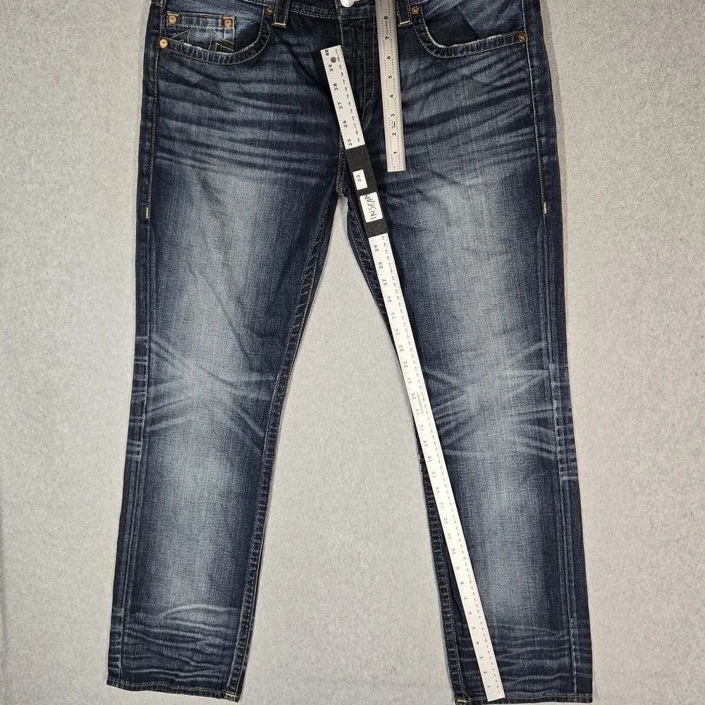 True Religion Men Jeans 38 Blue Denim Embroidered Ricky No Flap 33